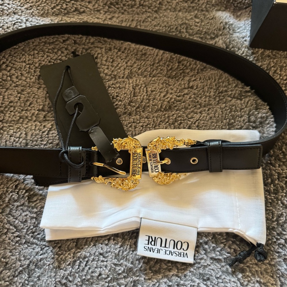 Versace Jeans Couture Black Belt with Gold Buckle